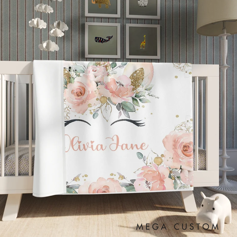 Personalized Christmas Blanket Kids Custom Name Blanket Pink Flowers Magic Girl Room Decor Kids Custom Name Gift Magic Throw Best Fan Gift