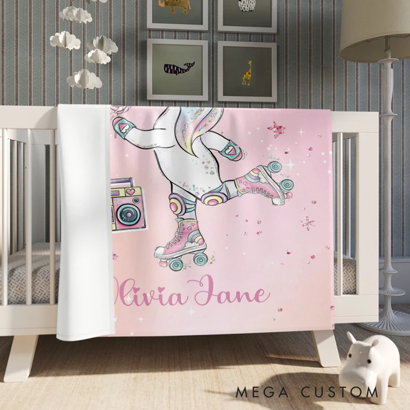 Personalized Magic Skating Blanket Roller Skate Kids Custom Name Blanket Gift For Kids Gift for Skater Magic Girl Room Decor Kids Magic Throw