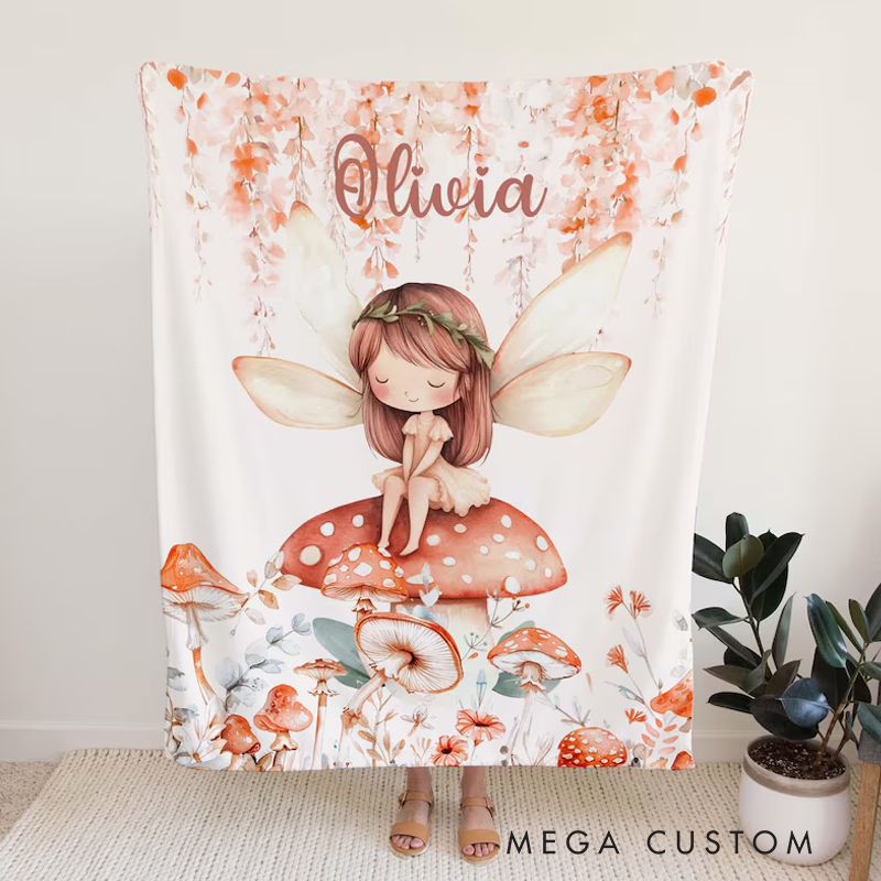 Personalized Fairy Mushroom Blanket Personalized Baby Blanket Princess Kids Custom Name Blanket Magic Girl Room Decor Kids