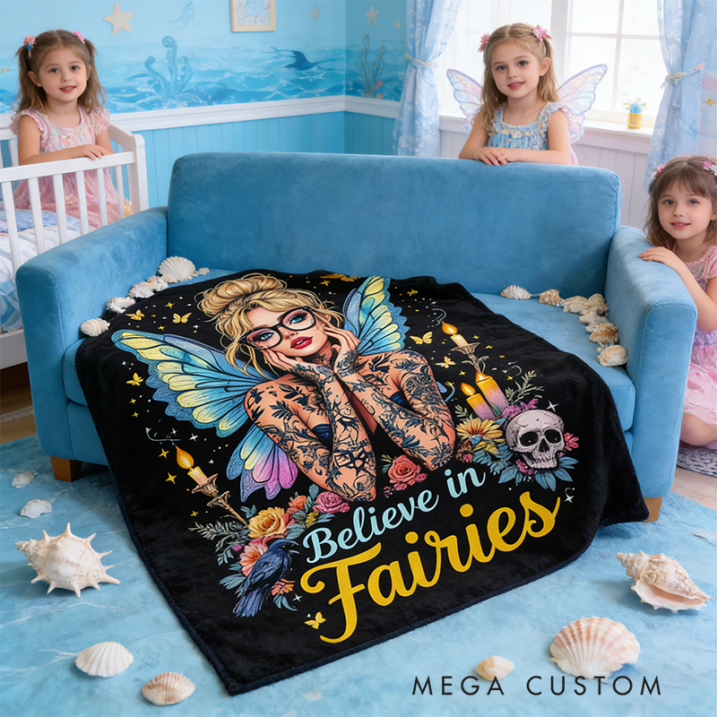 Personalized Fairies Plush Blanket Velveteen Cozy Home Decor Custom Name Magic Girl Room Decor Kids Custom Name Gift Magic Throw Best Fan Gift