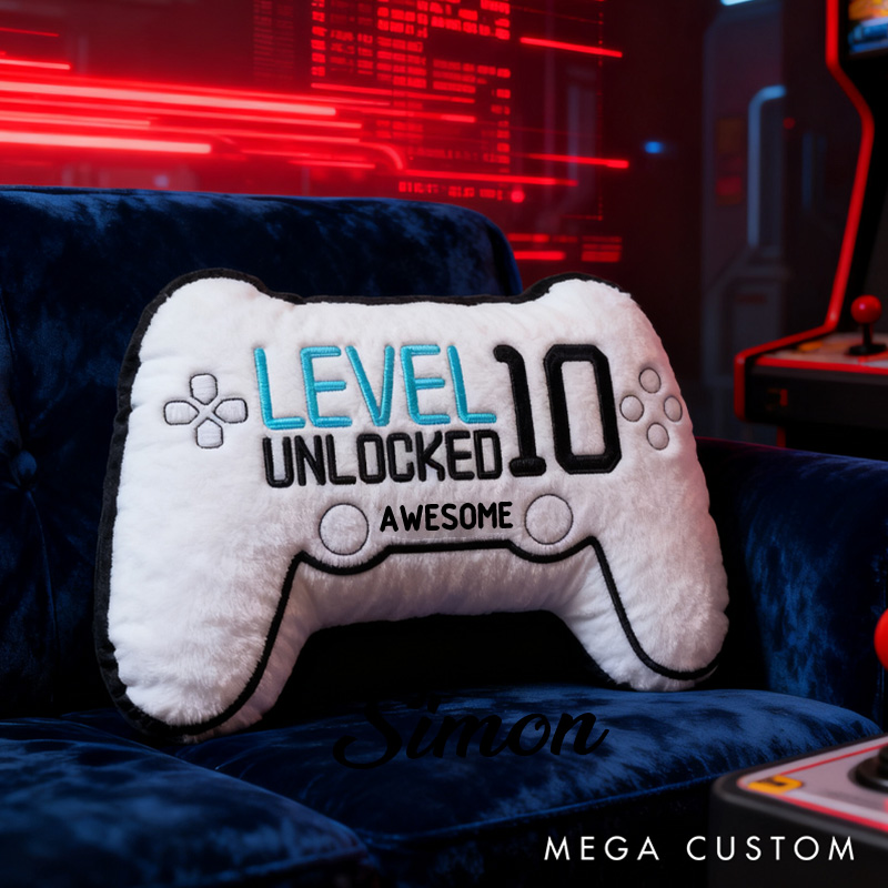 Personalized Level 10 Unlocked Awesome Gaming Controller Pillow Custom Gamer Lover Pillow Gift for Game Geek
