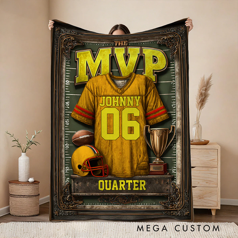 Personalize Your MVP Football Blanket with Custom Name and Number Design