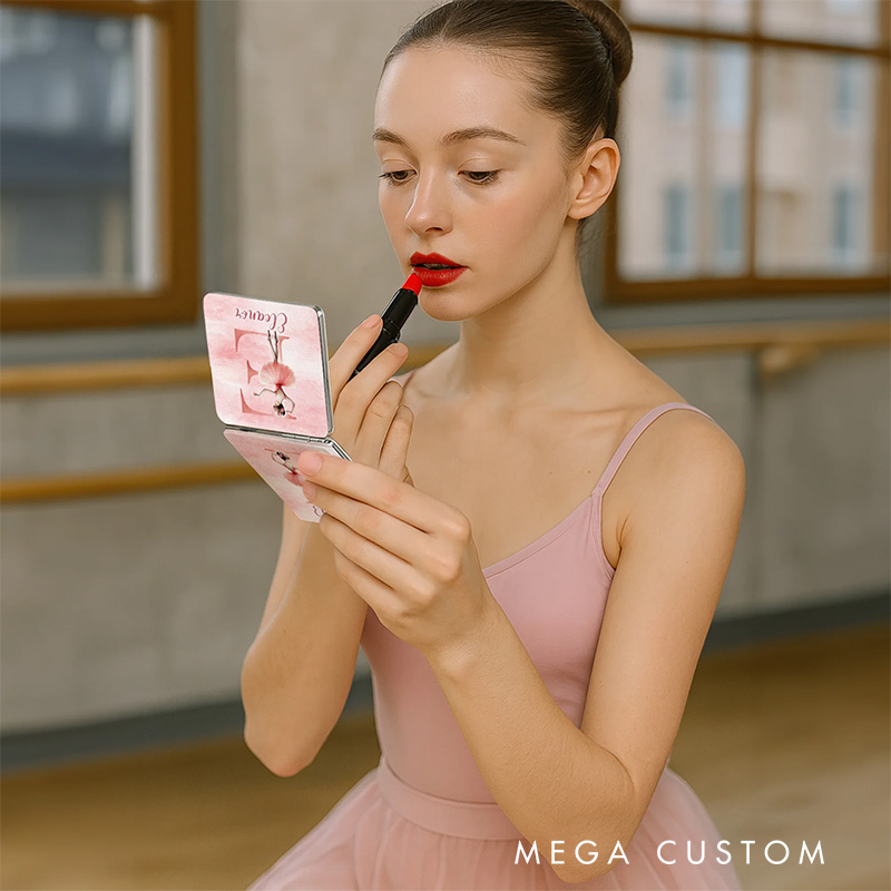 Personalized Ballerina Alphabet Floral PU Leather Makeup Mirror Dance Team Gift Dancer Gift Travel Hair Case for Dancer Dance Lover Kids