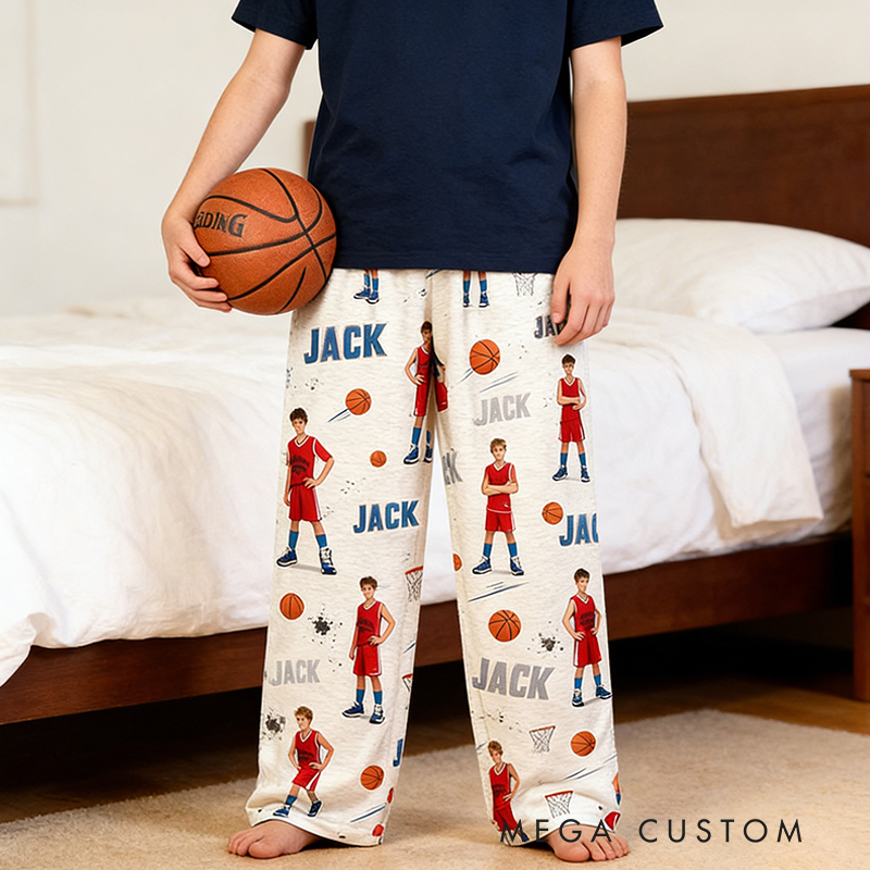 Personalized Basketball Pajama Pants with Photo and Custom Name Design for Basketball Lovers