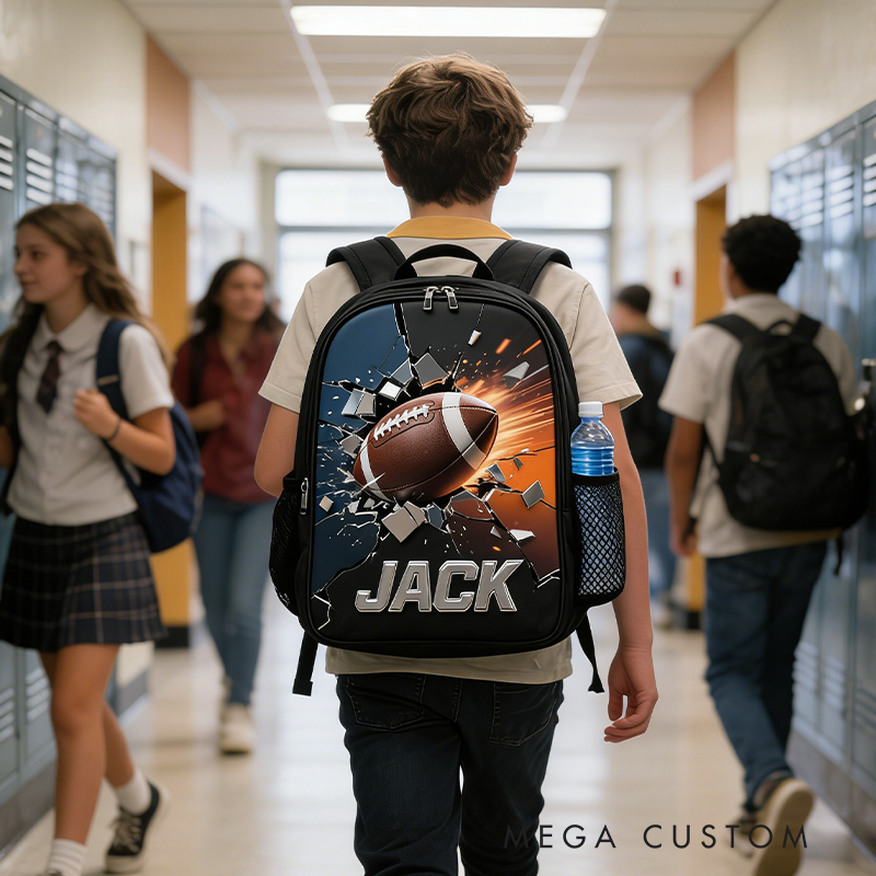 Personalized Football Backpack with Custom Name and Dynamic Design for Football Fans Black to School Gift