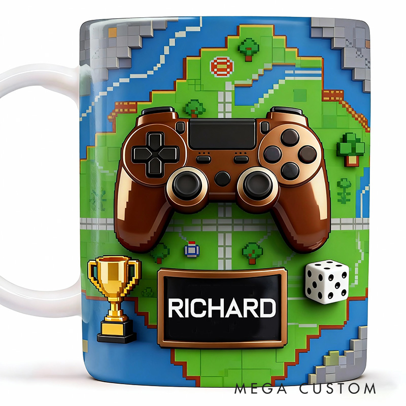 Personalized 2D Flat Golden Controller Mug Gamer Mug Player Controller Video Game Mug Gamer Gift Coffee Mug