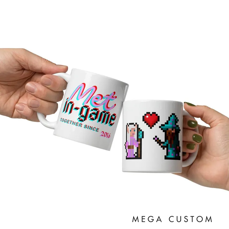 Personalized Met In Game Video Gamer Couple Gift Retro Gaming Coffee Cups Matching Video Game Mugs Mr & Mrs Mug for Game Lovers Couples