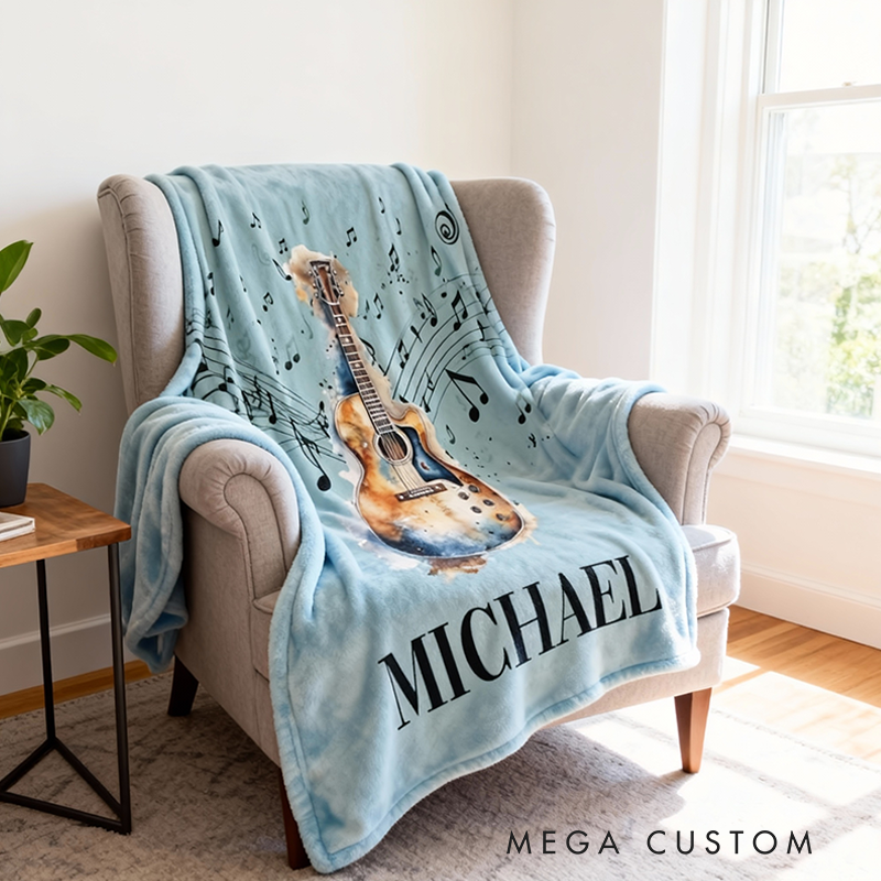 Personalized Guitar Blankets with Name Gifts for Him Guitar Player Gift Custom Gift for Musicians Acoustic Guitar Gift