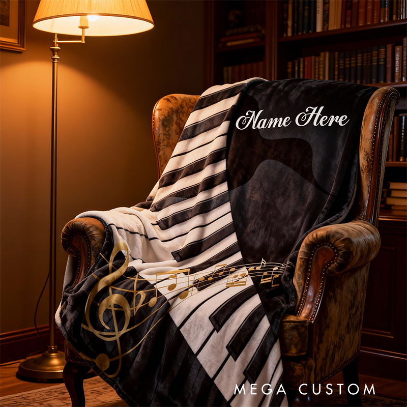 Personalized Piano Blanket Music Blanket Custom Name Velveteen Plush Blankets Gift for Piano Lover