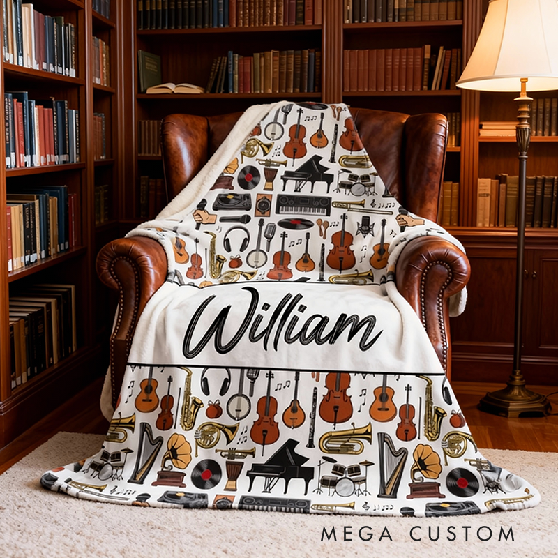Personalized Music Blanket Custom Name Blanket Gift for Musician and Music Lover