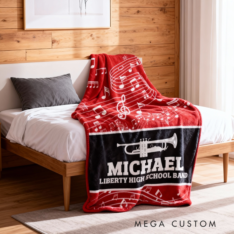 Personalized Music Blanket Marching Band Orchestra Music Lover Gift Marching Band Blanket Boys Room Decor Cool Custom Blanket Music Lovers