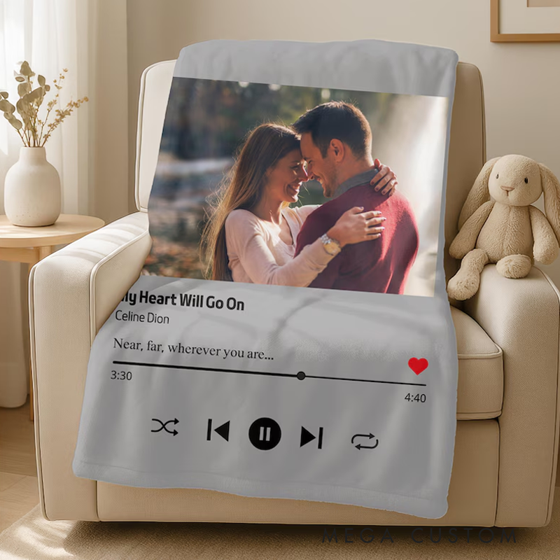 Personalized Love Songs Blanket with Photo Custom Picture and Song Name Blanket Flannel Music Blanket for Couples Album Cover Songs Music Throw