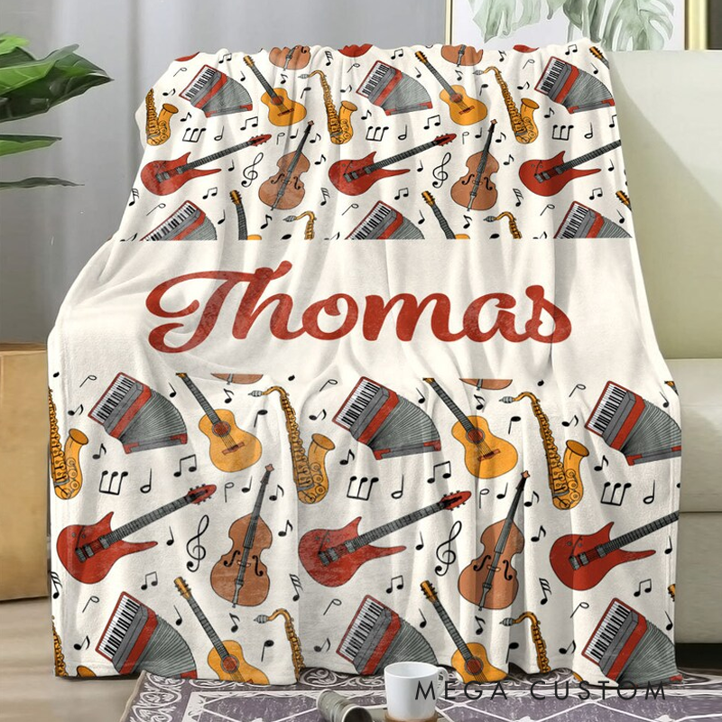 Personalized Guitar Name Blanket Gift for Musician and Guitarist and Guitar Lover Guitar Blanket Room Decor Cool Custom Blanket Music Lovers