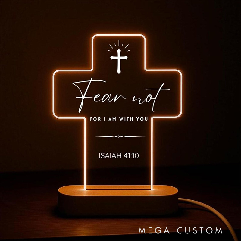 Personalized Custom Name Scripture Cross LED Night Light with Wooden Base Bedroom Decor Bible Verse Lamp Christian Gift Faith Based Gift