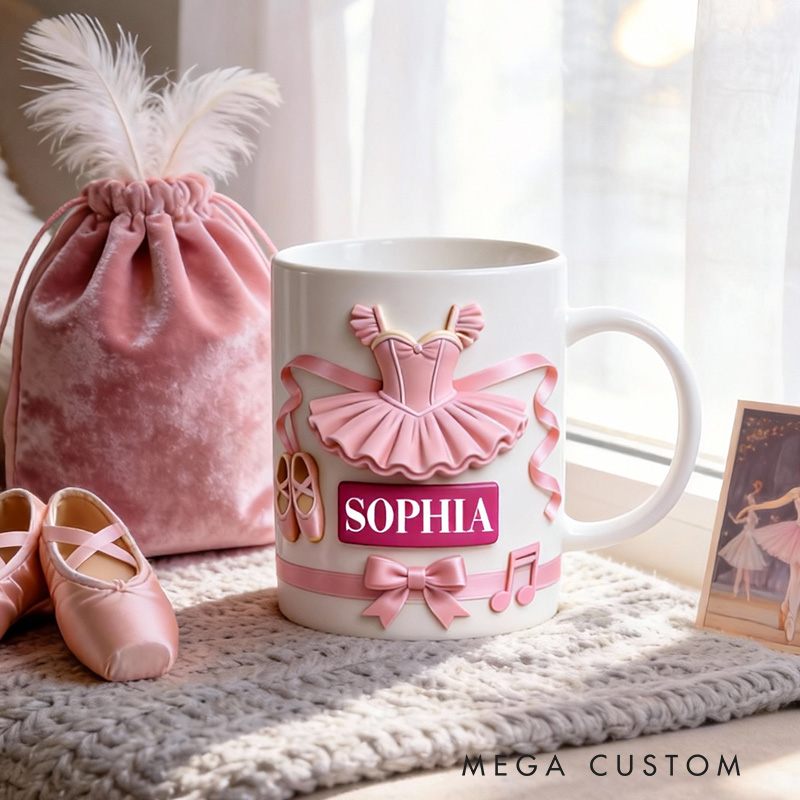Personalized 2D Flat Pink Ballerina Mug Dancer Mug Ballet Dance Lover Mug Dancing Gift Coffee Mug