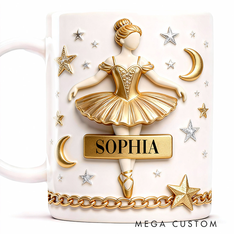 Personalized 2D Flat Golden Night Ballerina Mug Dancer Mug Ballet Dance Lover Mug Dancing Gift Coffee Mug