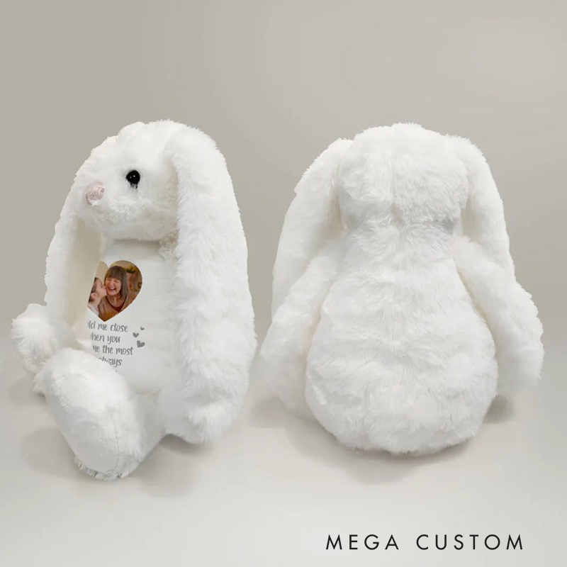 Personalized Memorial Bunny Plush With Custom Photo Hold Me Close When You Need Me Most Soft Toy Bunny Remembrance Keepsake 