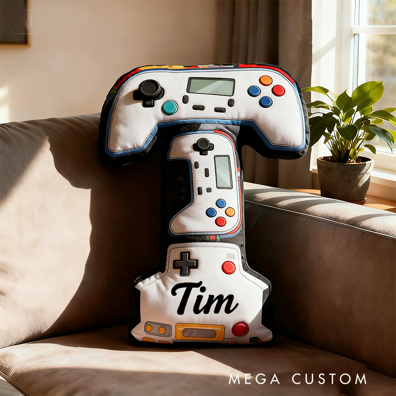 Personalized Graphic 3D Print Gamer Alphabet Shaped Pillow for Game Lovers Initial Pillow Christmas Gift for Kids