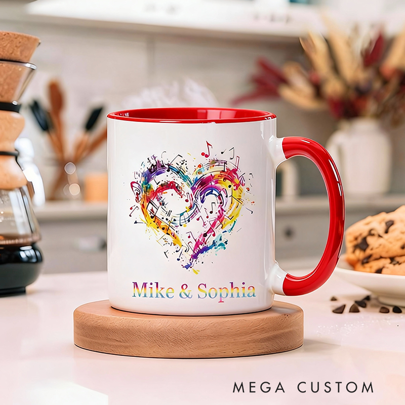 Personalized Name Music Heart Ceramic Mug Gift for Music Lovers and Couple Gift