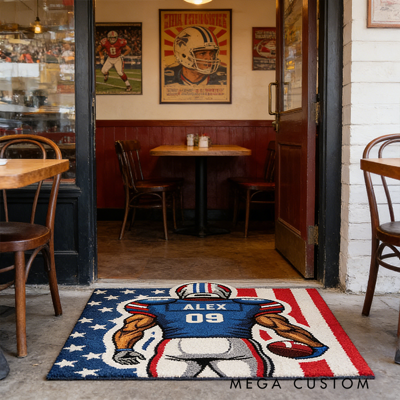 Personalize Your Football Player Rug with Custom Name and Number Design
