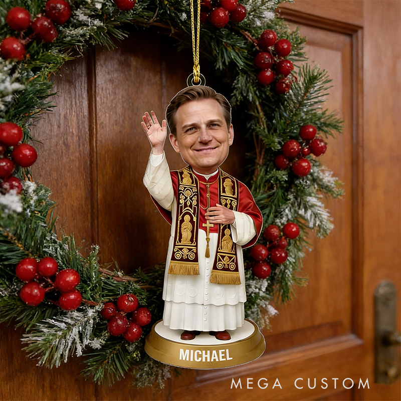 Personalized Photo Priest Acrylic Ornament with Custom Name Christian Funny Catholic Christmas Tree Decoration Religious Holiday Gift