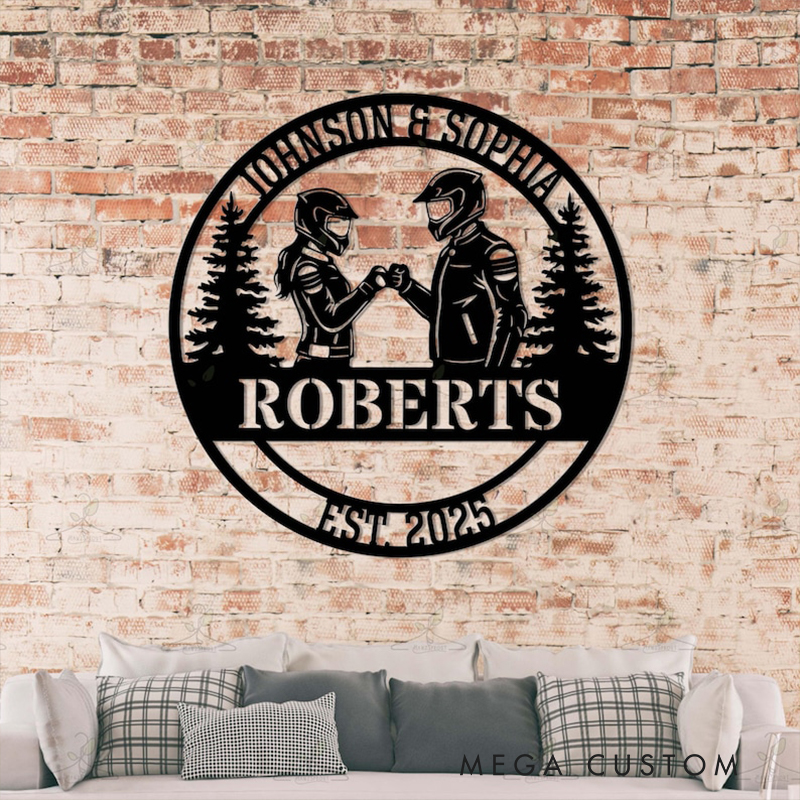 Personalized Biker Couple Metal Sign Custom Motorcycle Rider Wall Art Decor Anniversary Gift Wedding Gift for Newlyweds