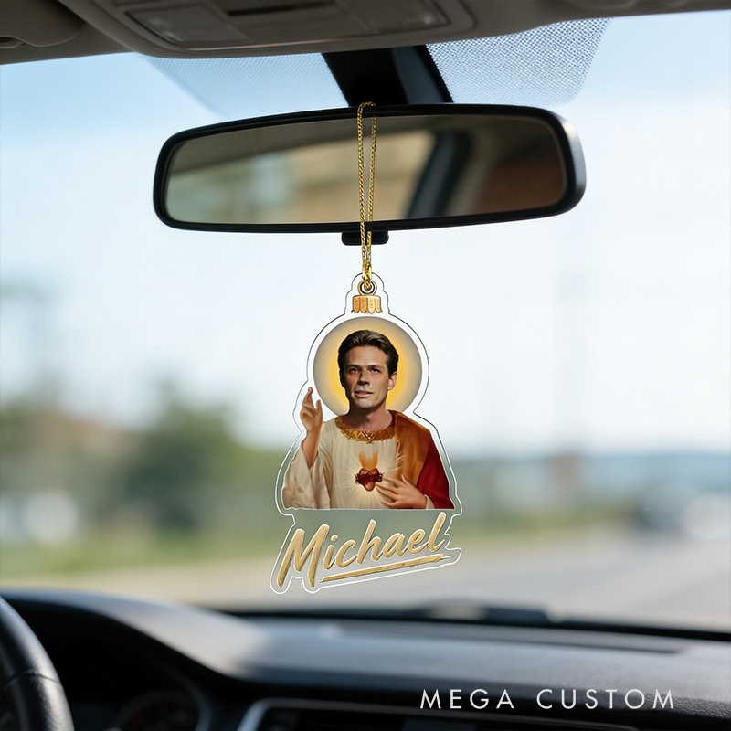 Personalized Photo Preacher Acrylic Ornament with Custom Name  Retro Southern Preacher Parody Decoration Sacred Heart Ornament  Religious Humor Gift