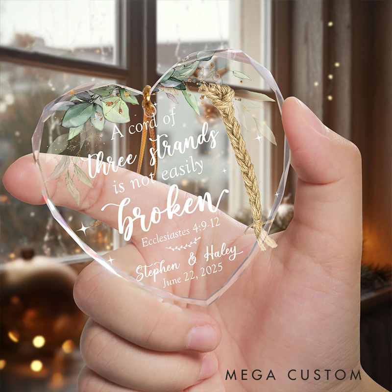 Personalized Three Strands Not Easily Broken Glass Christian Wedding Ornament with Custom Name and Date Couple Anniversary Gift Church Wedding Gift