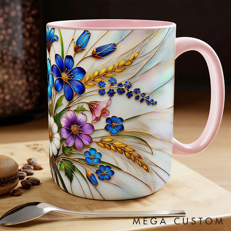 Personalized Stained Glass Floral Symphony Mug Floral Art Mug Custom Name for Gardening Lovers