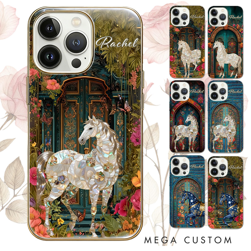 Personalized Vintage Garden Floral Horse Portable Kindle Case Phone Case with Name Daily Use Birthday Gift for Riding Lovers Equestrian Lovers Unique Style Phone Cases
