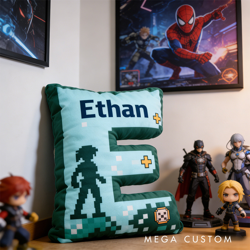 Personalized Retro Pixel Adventure Alphabet Shaped Pillow for Game Lovers Initial Pillow Christmas Gift for Kids