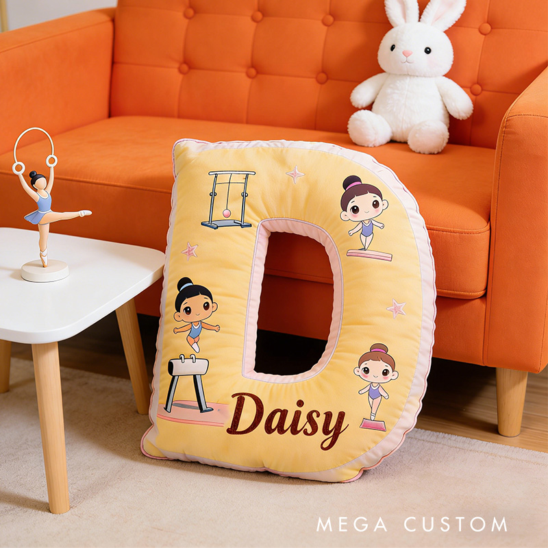 Personalized Gymnastics Fun Alphabet Shaped Pillow for Gymnastic Lovers Initial Pillow Christmas Gift for Kids