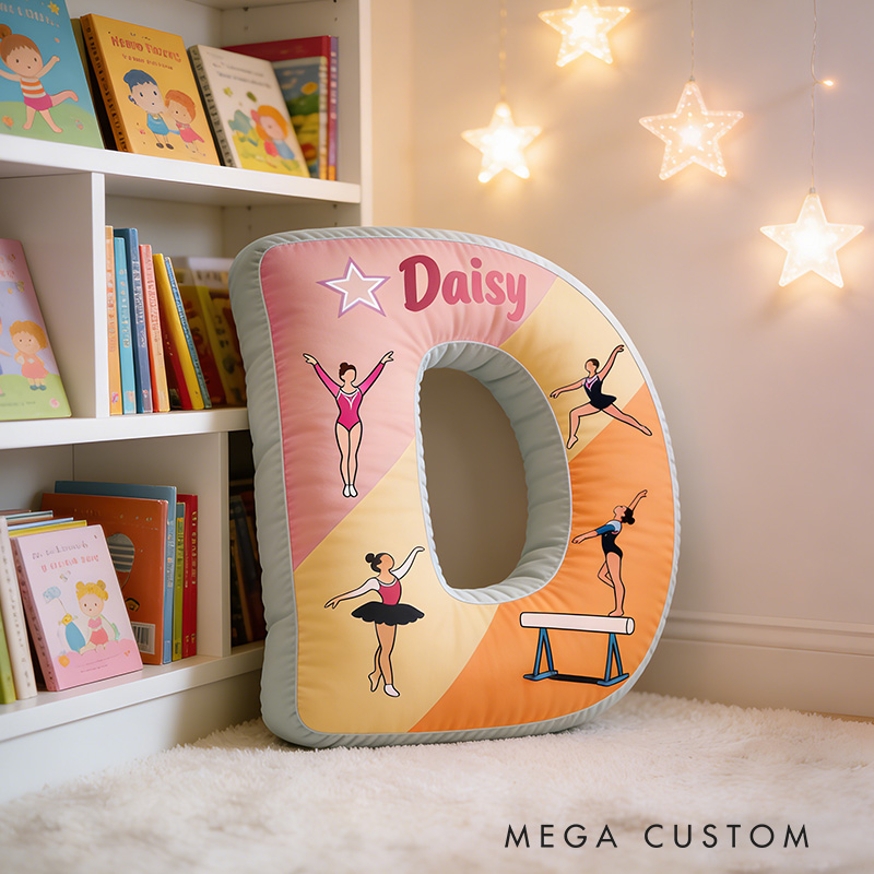 Personalized Gymnast Dreams Alphabet Shaped Pillow for Gymnastic Lovers Initial Pillow Christmas Gift for Kids