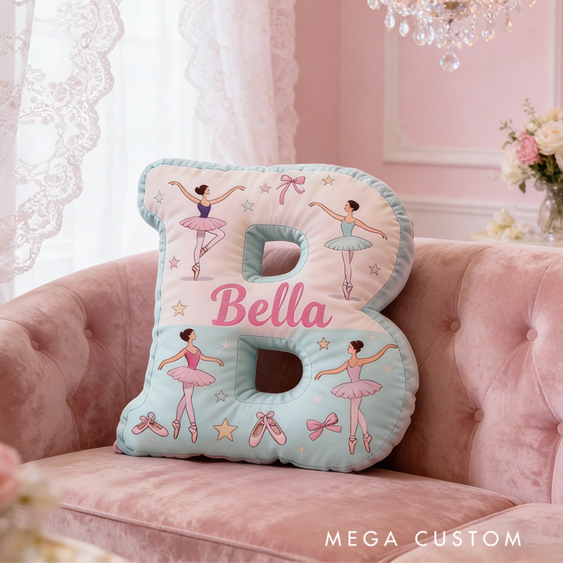 Personalized Ballet Stars Alphabet Shaped Pillow for Dance Lovers Initial Pillow Christmas Gift for Kids
