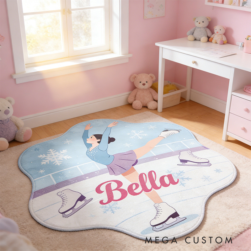 Personalized Winter Skating Star Rug for Ice Skating Lovers Gift for Kids Christmas Gifts