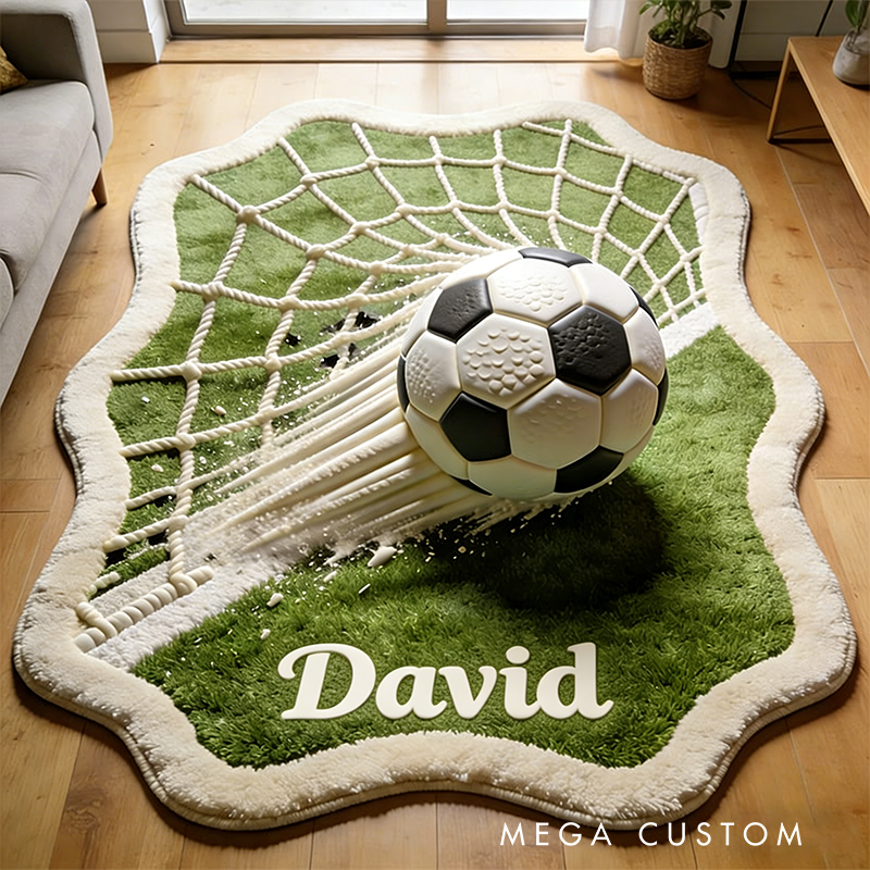 Personalized Soccer Ball Rug with Goal Design and Custom Name