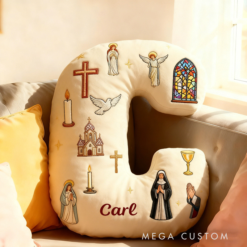 Personalized Mother of God Pray for us Letter Pillow with Custom Name Hoom Decor Catholic Gift Cross Angel Church Virgin Mary Graphic 3D Print Pillow
