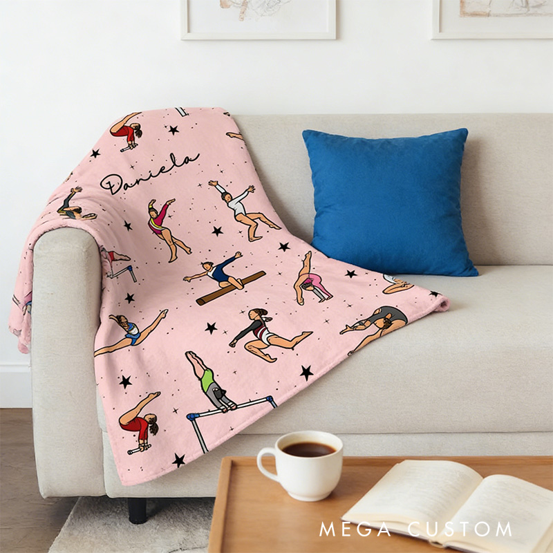 Personalized Gymnastics Pattern Blanket Flannel Blanket Ballet Lover Blanket with Name for Dance Lovers Dancer