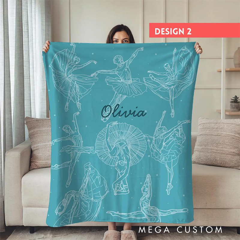 Personalized Ballet Girl Line Art Blanket Flannel Blanket Ballet Lover Blanket with Name for Dance Lovers Dance Team Birthday Gift for Girls