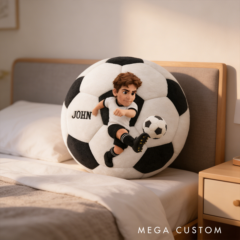 Personalized Soccer Ball Pillow with Custom Name and Photo Design