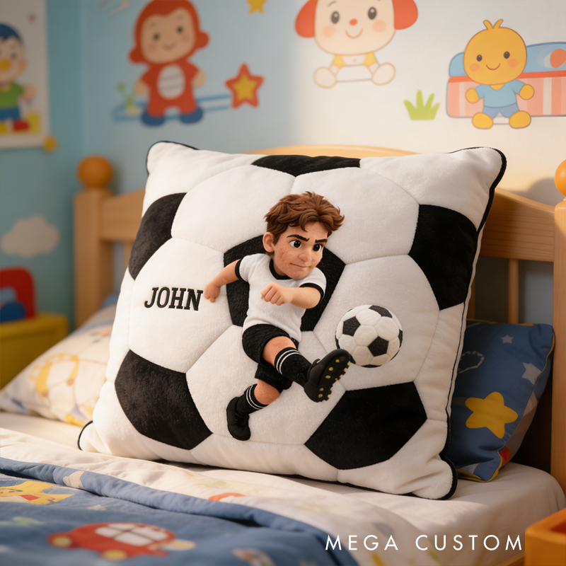Personalized Soccer Pillow with Custom Name and Photo Design