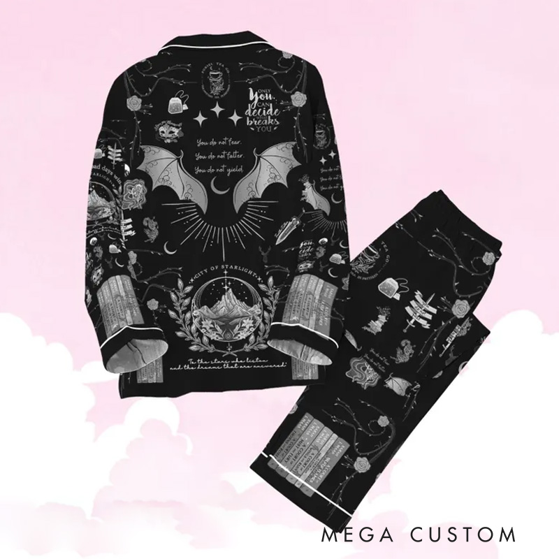 Personalized Dragon and Book Pajamas Custom Fantasy Book Lover Pajamas Set for Women Bookish Bookworm Reader