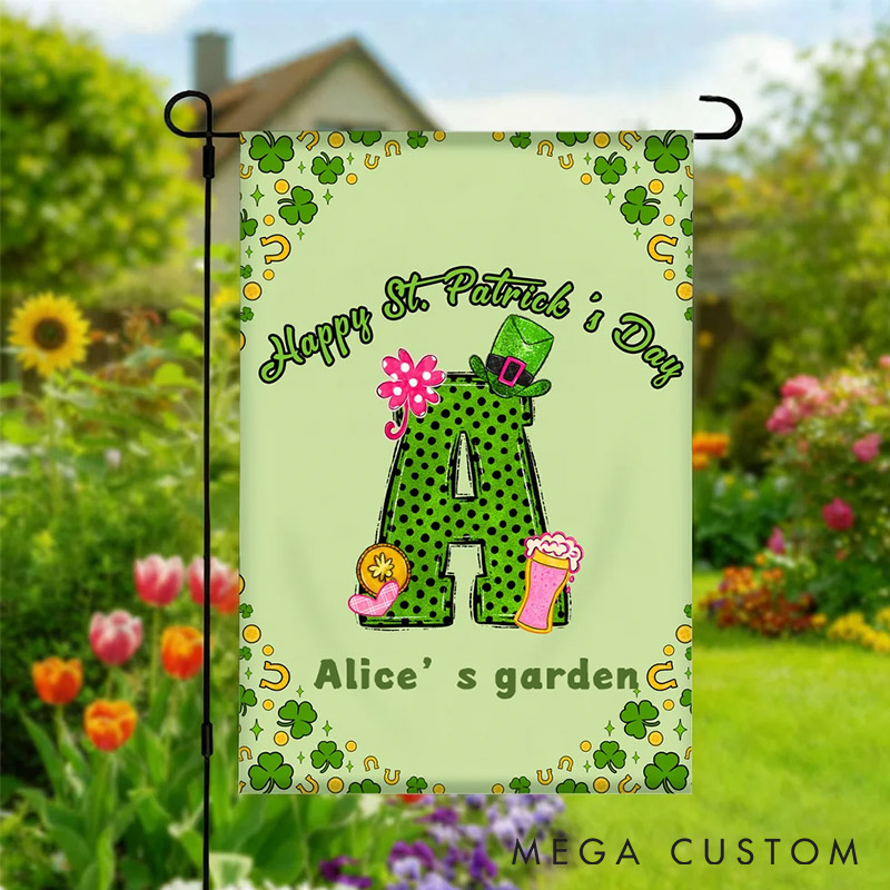 Personalized Lucky Shamrock Beer Mug Initial Garden Flag Yard Flag Double Sided for Garden Lovers