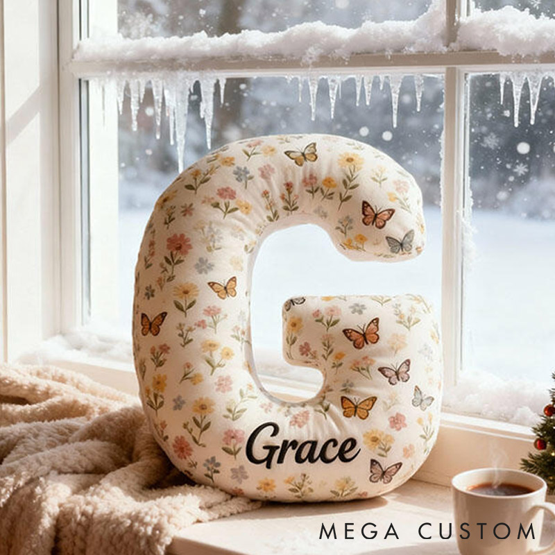 Personalized Butterfly Blooms Initial Pillow with Custom Name Graphic 3D Print Pillow for Gardening Lovers