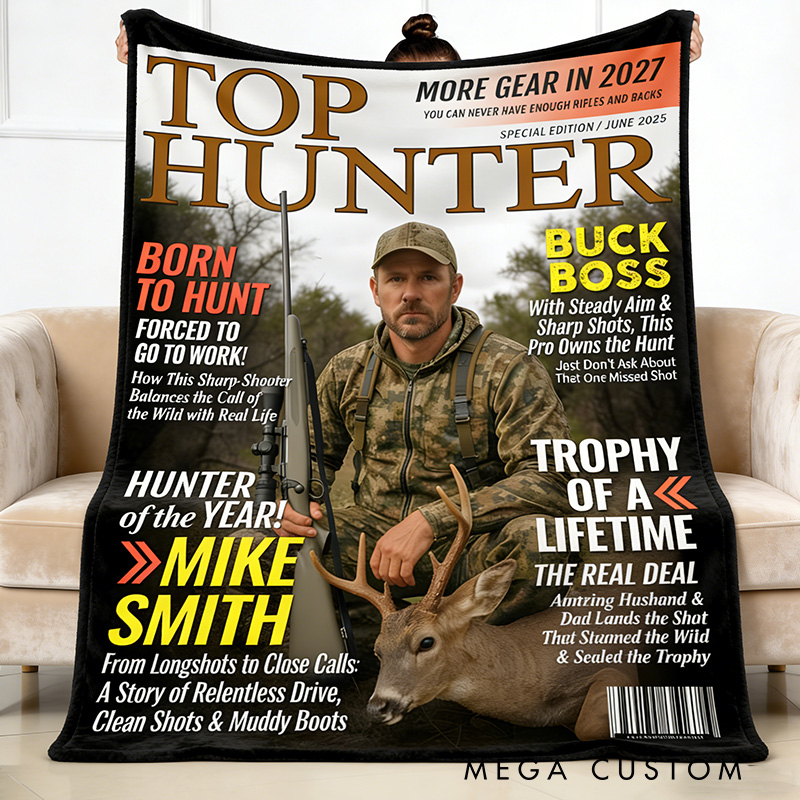 Personalized Custom Hunting Magazine Cover Blanket Deer Hunting Gifts for Him Hunter Gift for Outdoorsman