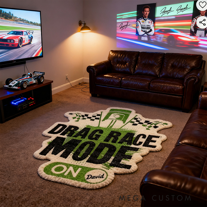 Personalized Drag Race Mode Rug Custom Name Racing Flag Carpet Checkered Style Decor Gift for Car and Motorcycle Lovers