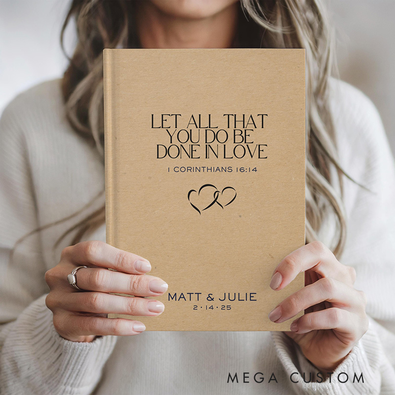 Personalized Let All that You Do be Done in Love A5 Prayer Journal with Name and Date Christian Couple Notebook Biblical Wedding Gift for Anniversary