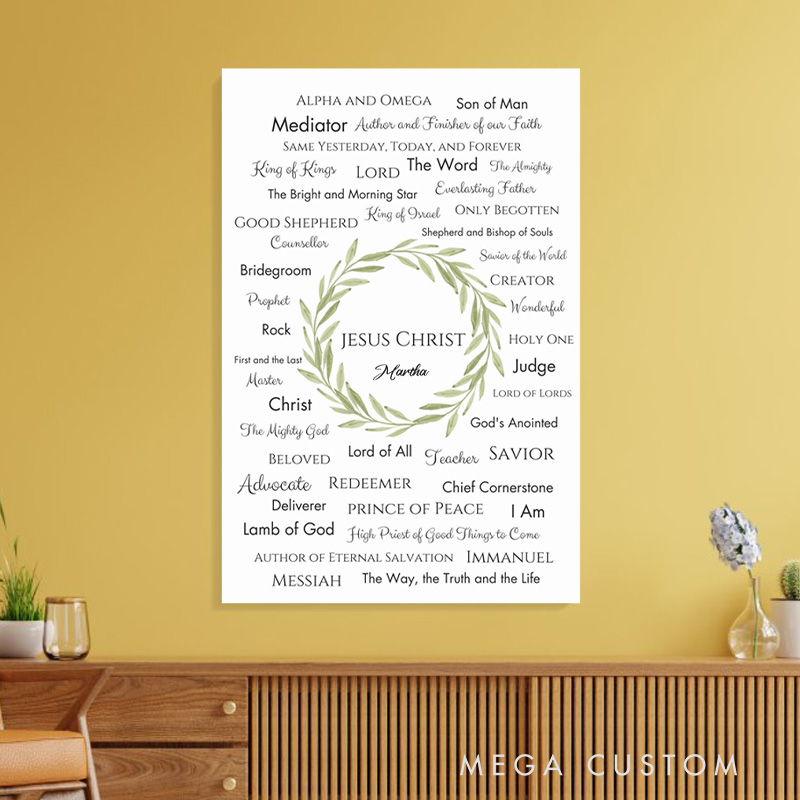 Personalized Jesus Christ Bible Names of God Frameless Poster with Custom Name Names of Jesus Wall Decor Religious Gift for Christians