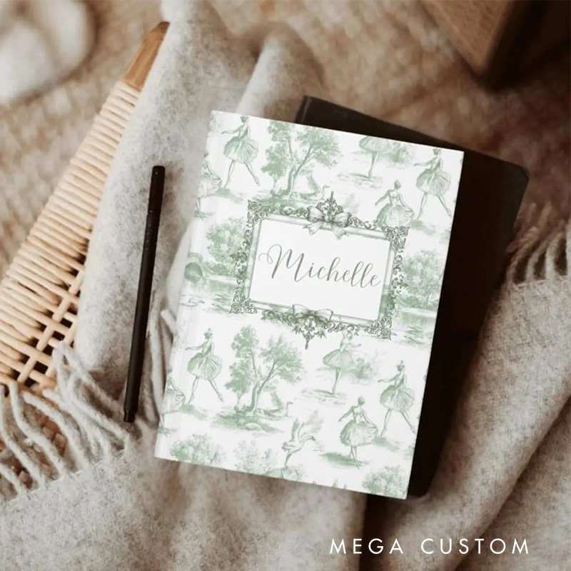 Personalized A5 Toile De Ballerina Hardcover Journal Custom Ballerina Notebook Choreography Studio Dancer Gift Recital or Team Gift for Ballerinas