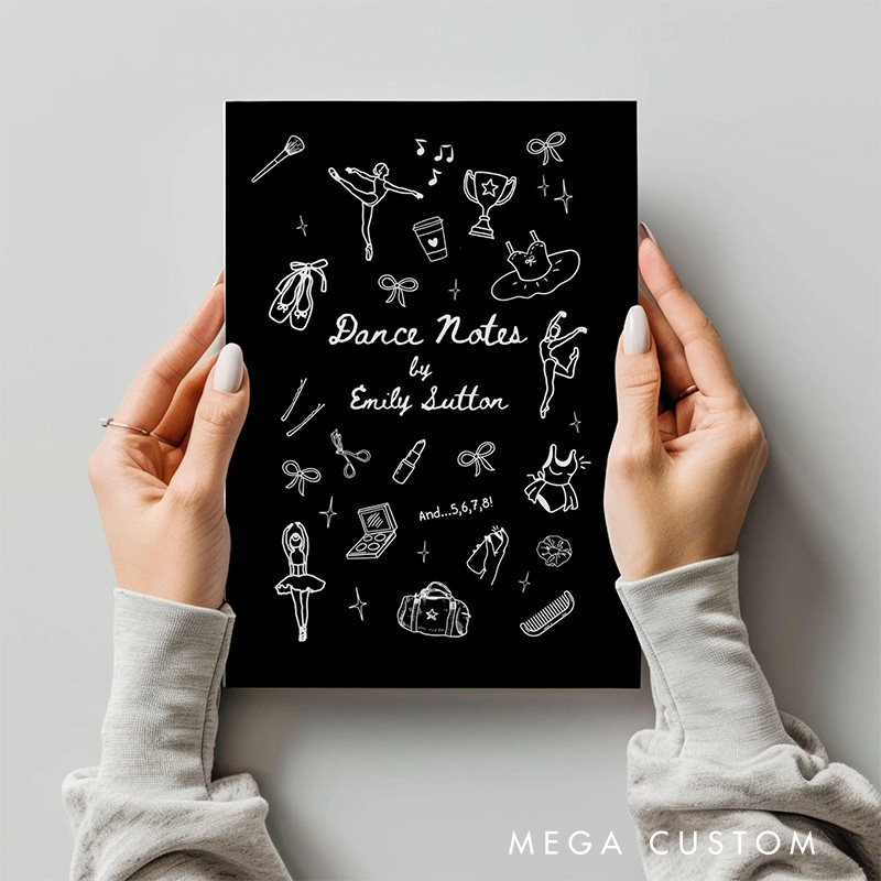 Personalized A5 Line Art Ballet Hardcover Journal Custom Ballerina Notebook Choreography Studio Dancer Gift Recital or Team Gift for Ballerinas